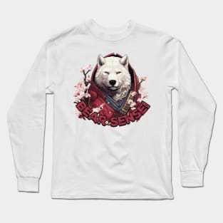 Polar Bear Warrior Sensei in Red Cherry Blossom Flowers Long Sleeve T-Shirt